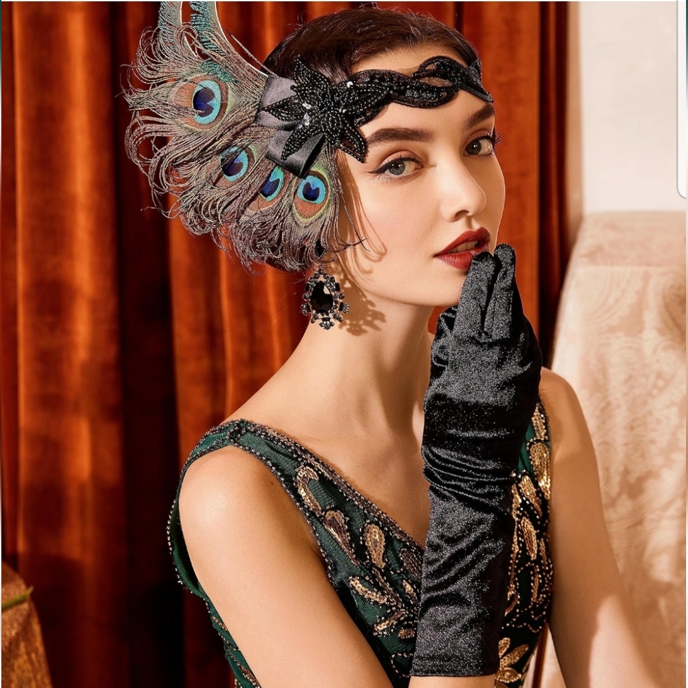 Black Satin Opera Gloves Gatsby Gloves Below Albow 15" - Picture 1 of 9